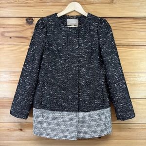 Banana Republic Black Tweed Longline Jacket Petite Small PS Swing Collarless B87